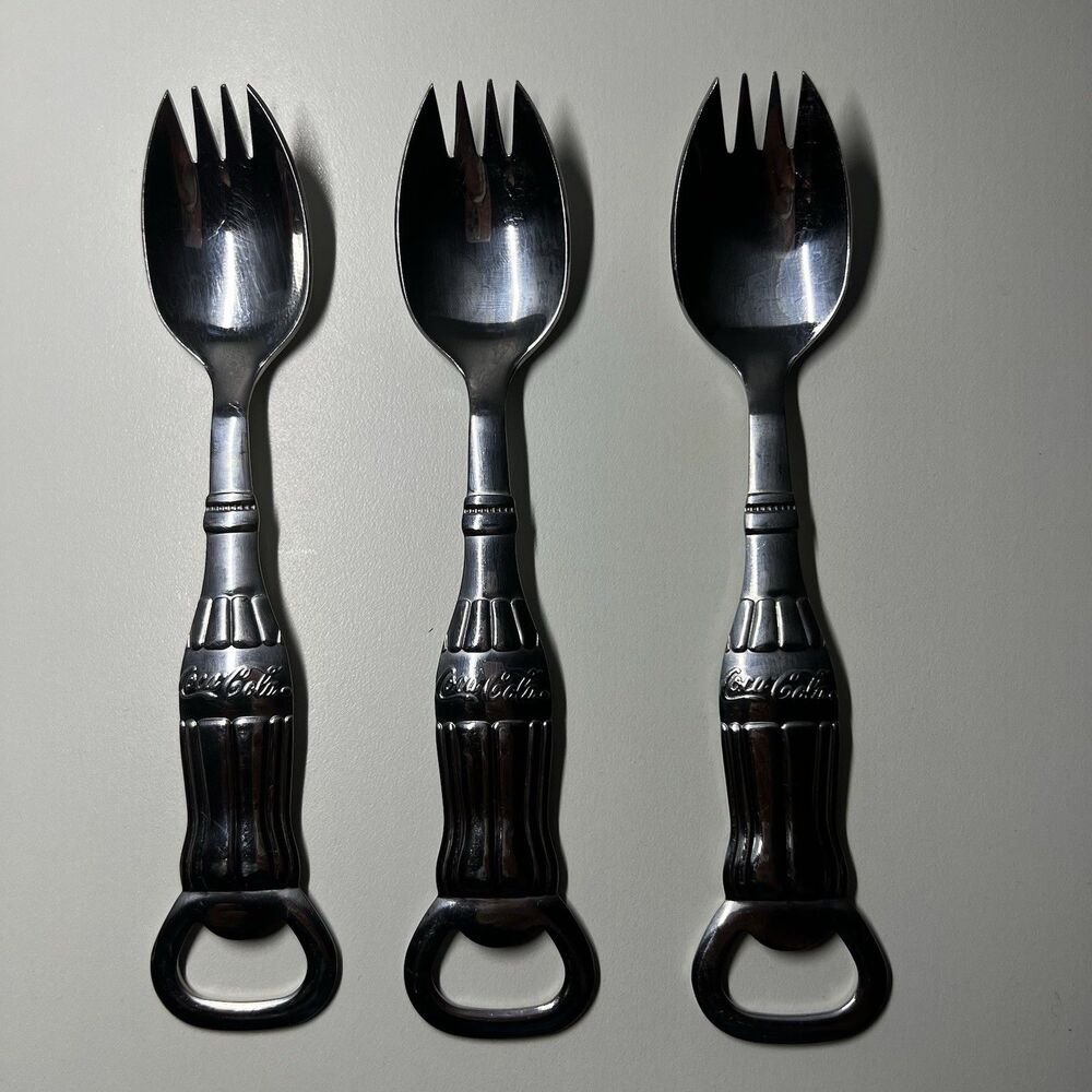 Lot of 3 Vtg Gibson Coca Cola Stainless Steel Spork Bottle Opener Spoonik 7"